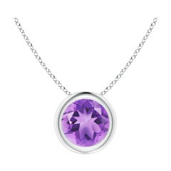 Colgante solitario de amatista natural redonda de 0,80 ct con bisel, en platino
