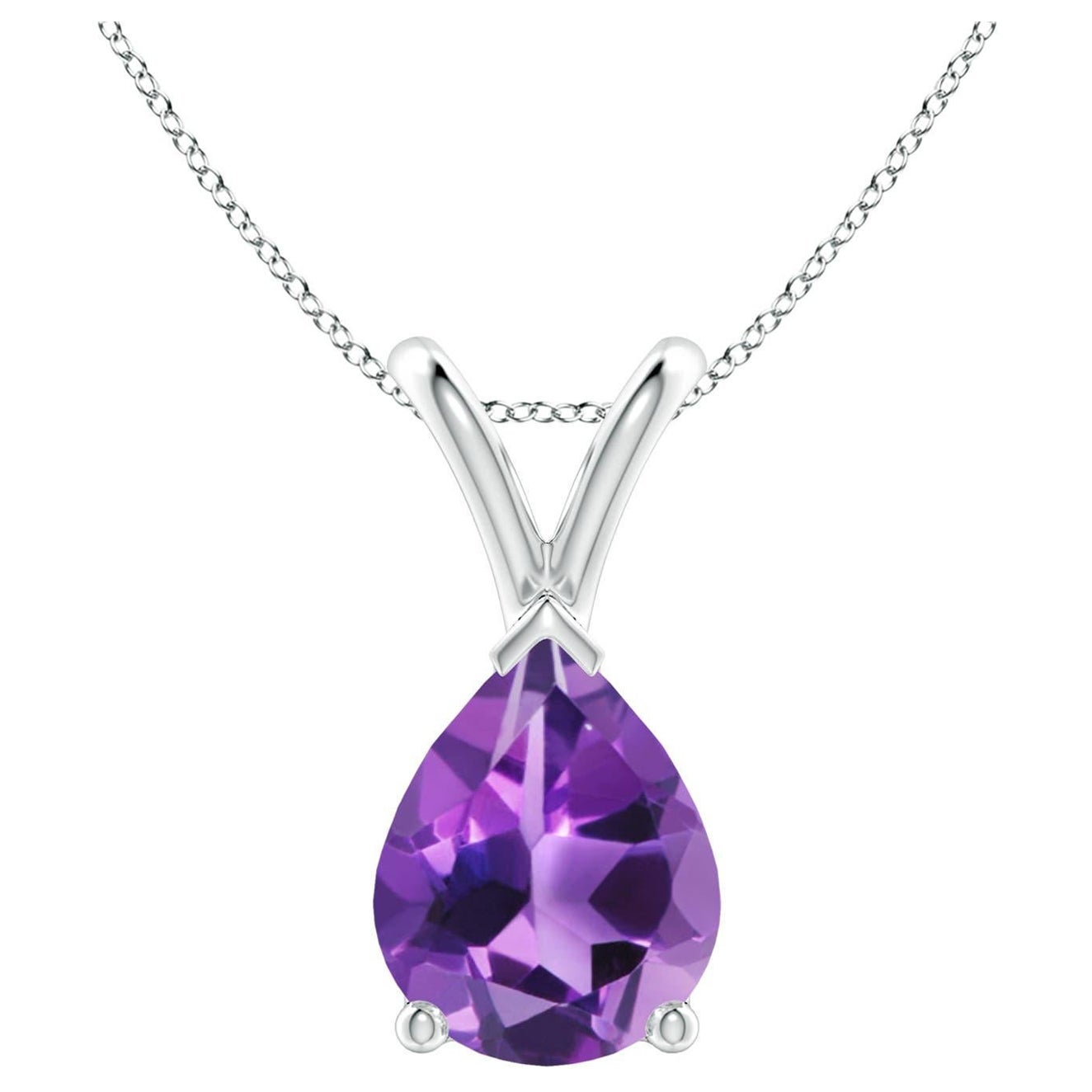 Natural Pear-Shaped 1.5ct Amethyst Solitaire Pendant in Platinum For Sale