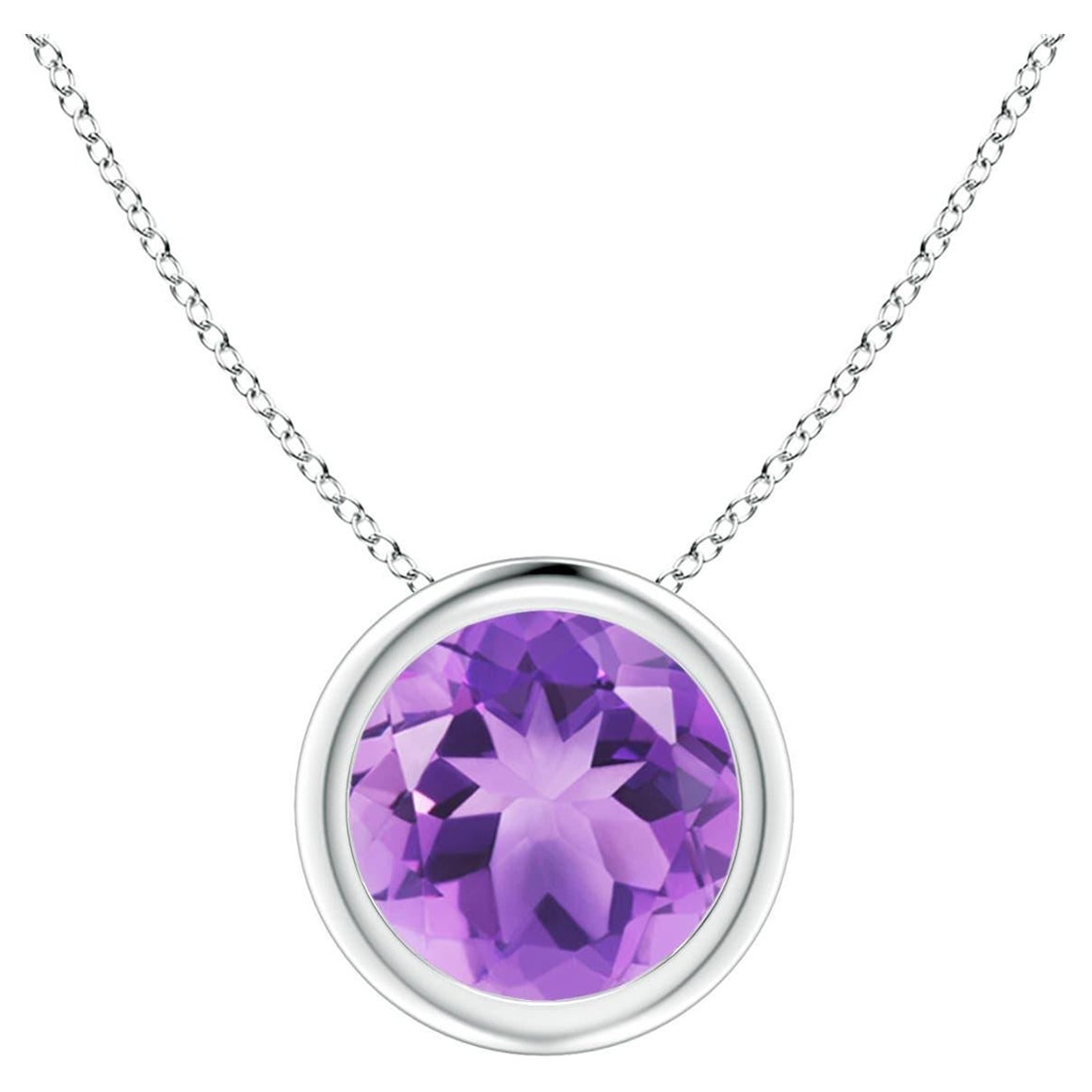 Natural Bezel-Set Round 1.15ct Amethyst Solitaire Pendant in Platinum For Sale
