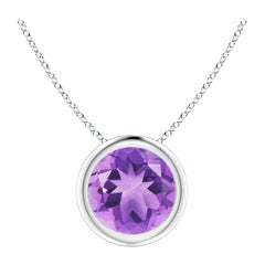 Colgante solitario de amatista natural redonda de 1,15 ct en bisel y platino