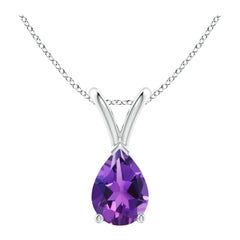 Natural Pear-Shaped 0.60ct Amethyst Solitaire Pendant in Platinum
