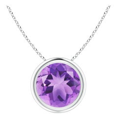 Colgante solitario de amatista natural redonda de 1.7 ct en bisel y platino