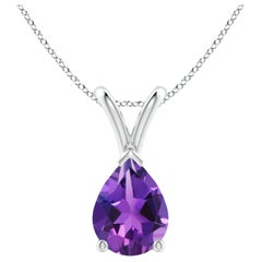 Natural Pear-Shaped 1ct Amethyst Solitaire Pendant in Platinum