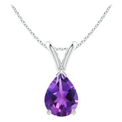 Natural Pear-Shaped 1ct Amethyst Solitaire Pendant in Platinum