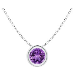 Natural Bezel-Set Round 0.25ct Amethyst Solitaire Pendant in Platinum