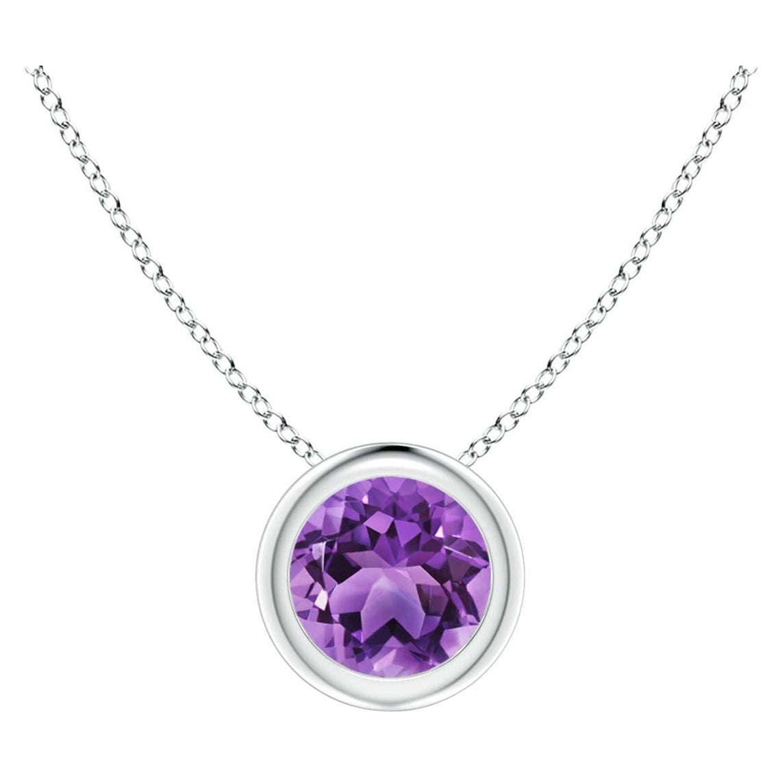 Natural Bezel-Set Round 0.45ct Amethyst Solitaire Pendant in Platinum For Sale