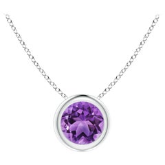 Pendentif solitaire rond en platine serti d'une améthyste naturelle de 0,45 carat