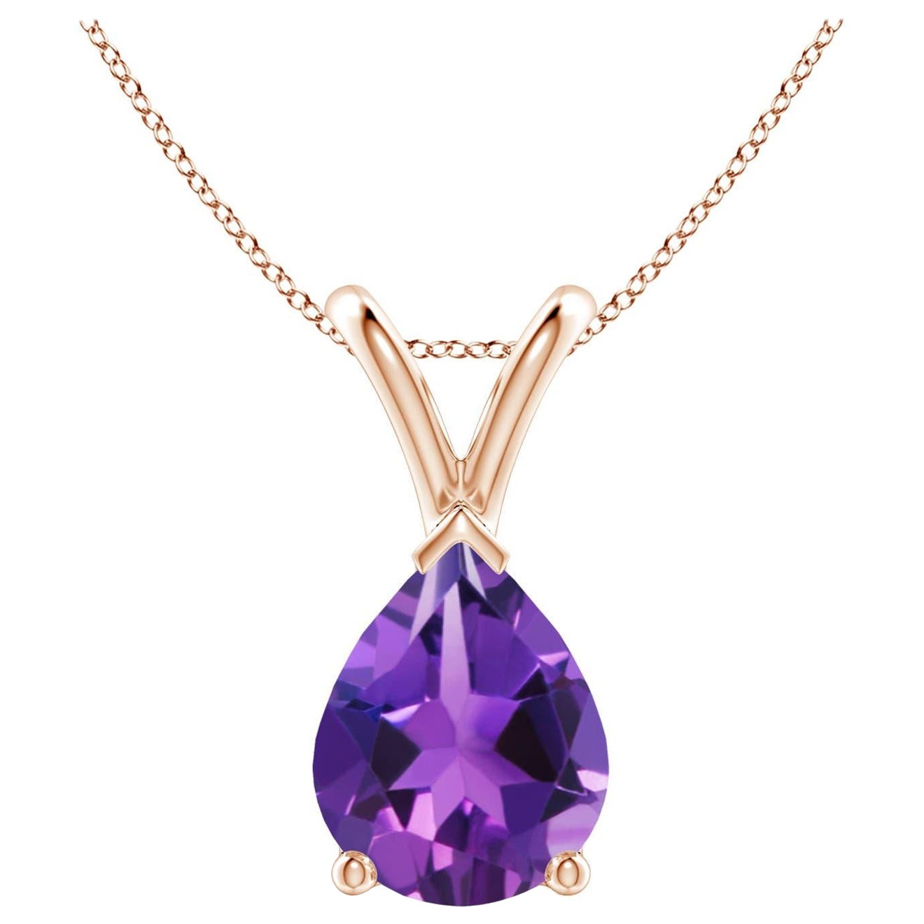 Natural Pear-Shaped 1.5ct Amethyst Solitaire Pendant in 14K Rose Gold For Sale