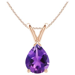 Natural Pear-Shaped 1.5ct Amethyst Solitaire Pendant in 14K Rose Gold