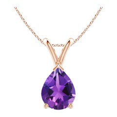 Natural Pear-Shaped 1.5ct Amethyst Solitaire Pendant in 14K Rose Gold