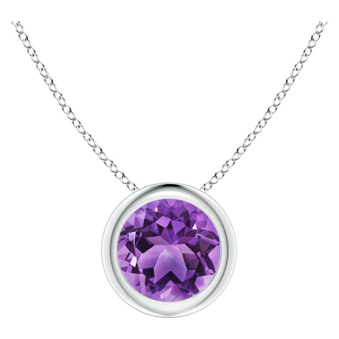 Natural Bezel-Set Round 0.80ct Amethyst Solitaire Pendant in Platinum For Sale