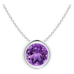 Natural Bezel-Set Round 0.80ct Amethyst Solitaire Pendant in Platinum