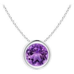 Colgante solitario de amatista natural redonda de 0.80 ct en bisel y platino