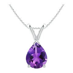 Colgante solitario de amatista natural en forma de pera de 1,5 ct en oro blanco de 14 quilates
