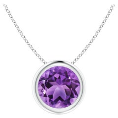 Natural Bezel-Set Round 1.15ct Amethyst Solitaire Pendant in Platinum