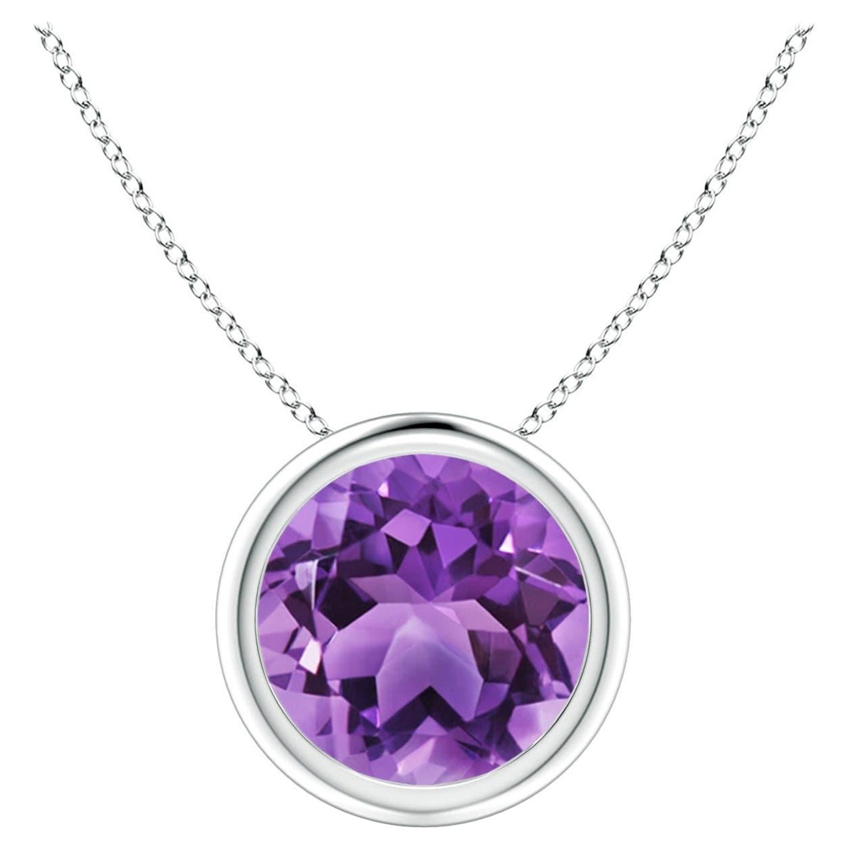 Natural Bezel-Set Round 1.7ct Amethyst Solitaire Pendant in Platinum For Sale