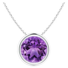 Colgante solitario de amatista natural redonda de 1.7 ct en bisel y platino