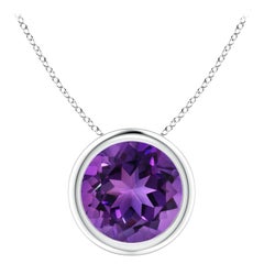 Pendentif solitaire rond en platine serti d'une améthyste naturelle de 1,7 carat