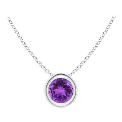Colgante solitario de amatista natural redonda de 0.25 ct en bisel y platino
