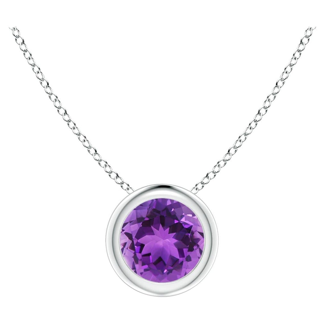 Natural Bezel-Set Round 0.45ct Amethyst Solitaire Pendant in Platinum For Sale