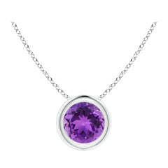 Pendentif solitaire rond en platine serti d'une améthyste naturelle de 0.45 carat