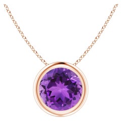 Natural Bezel-Set Round 1.15ct Amethyst Solitaire Pendant in 14K Rose Gold