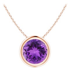 Pendentif solitaire en or rose 14 carats serti d'une améthyste ronde de 1,15 carat, naturelle