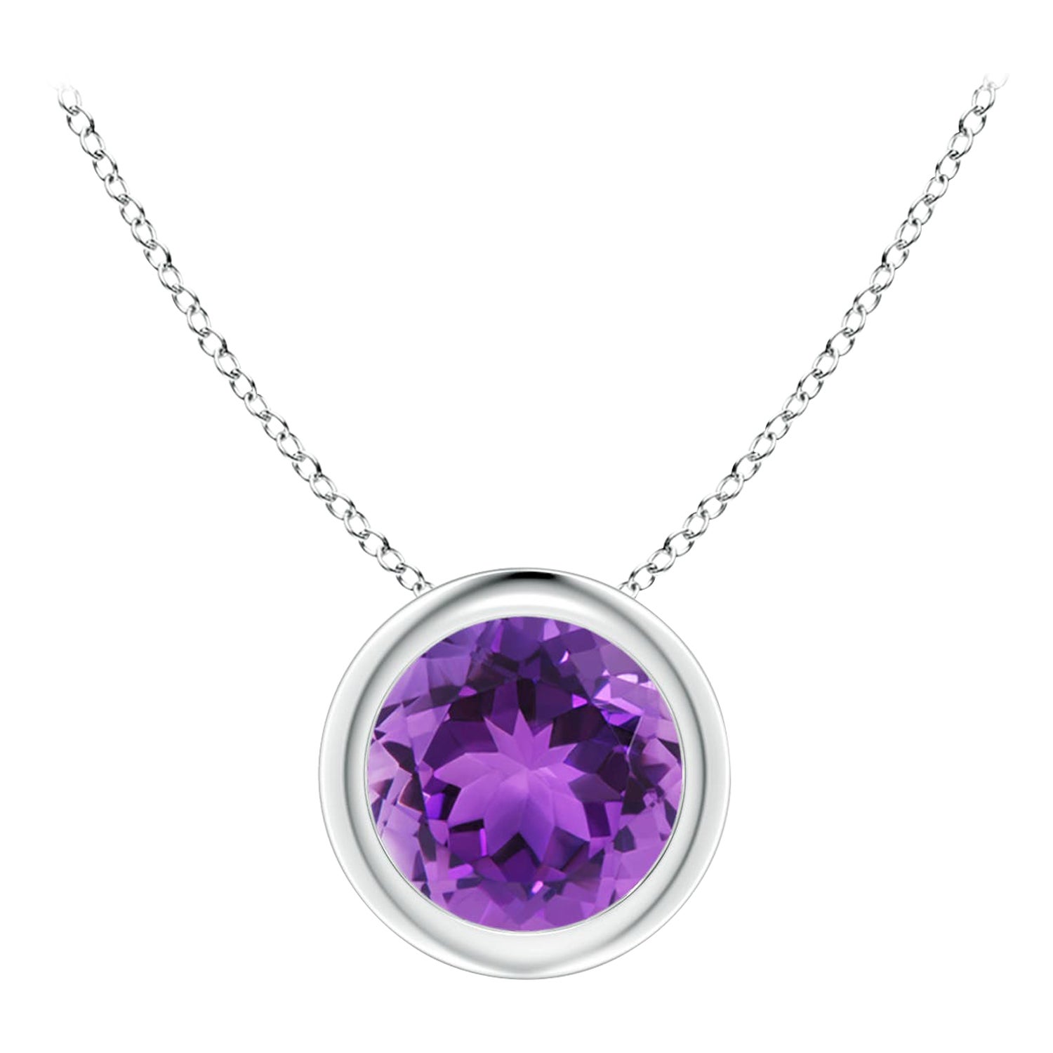 Colgante solitario de amatista natural redonda de 0.80 ct en bisel y platino