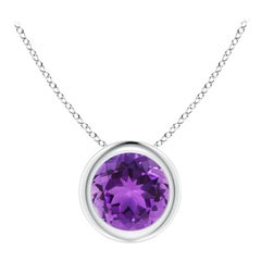 Colgante solitario de amatista natural redonda de 0.80 ct en bisel y platino