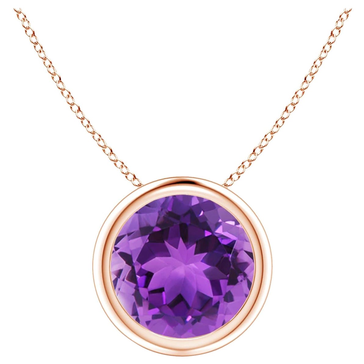 Natural Bezel-Set Round 1.7ct Amethyst Solitaire Pendant in 14K Rose Gold