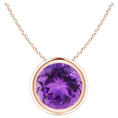 Natural Bezel-Set Round 1.7ct Amethyst Solitaire Pendant in 14K Rose Gold