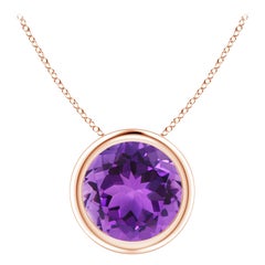 Colgante solitario de amatista natural redonda de 1,7 ct con bisel en oro rosa de 14 quilates