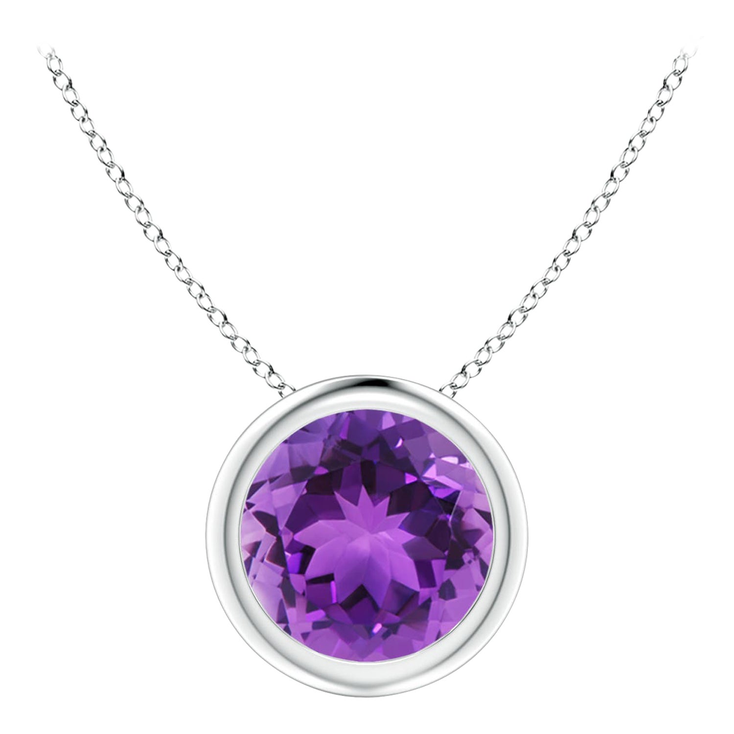 Colgante solitario de amatista natural redonda de 1,15 ct en bisel y platino