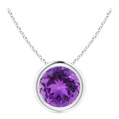 Colgante solitario de amatista natural redonda de 1,15 ct en bisel y platino