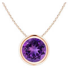 Natural Bezel-Set Round 1.15ct Amethyst Solitaire Pendant in 14K Rose Gold