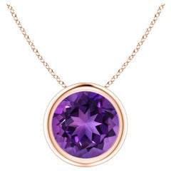 Natural Bezel-Set Round 1.7ct Amethyst Solitaire Pendant in 14K Rose Gold