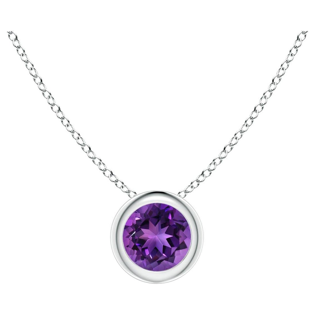 Natural Bezel-Set Round 0.25ct Amethyst Solitaire Pendant in Platinum For Sale