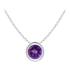 Natural Bezel-Set Round 0.25ct Amethyst Solitaire Pendant in Platinum