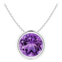 Pendentif solitaire en or blanc 14 carats serti d'une améthyste ronde de 1,7 carat, naturelle