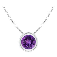 Pendentif solitaire rond en platine serti d'une améthyste naturelle de 0.45 carat
