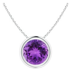 Natural Bezel-Set Round 1.15ct Amethyst Solitaire Pendant in 14K White Gold