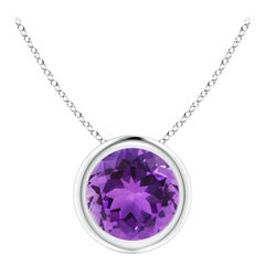 Natural Bezel-Set Round 1.15ct Amethyst Solitaire Pendant in 14K White Gold