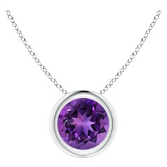 Natural Bezel-Set Round 0.80ct Amethyst Solitaire Pendant in Platinum