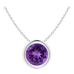 Colgante solitario de amatista natural redonda de 0.80 ct en bisel y platino