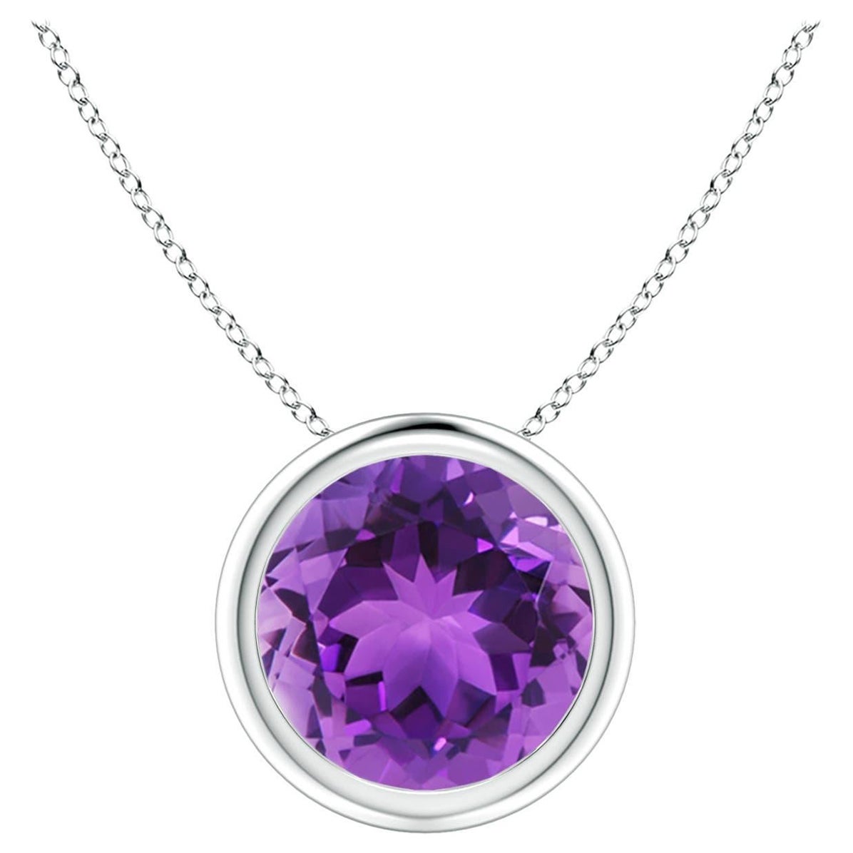 Natural Bezel-Set Round 1.7ct Amethyst Solitaire Pendant in 14K White Gold