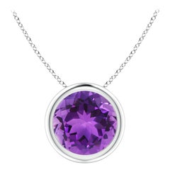 Pendentif solitaire en or blanc 14 carats serti d'une améthyste ronde de 1,7 carat, naturelle