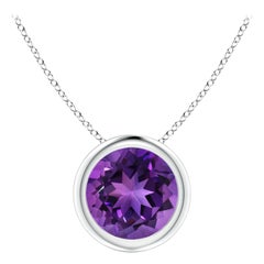 Colgante solitario de amatista natural redonda de 1,15 ct en bisel y platino