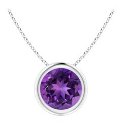Colgante solitario de amatista natural redonda de 1,15 ct en oro blanco de 14 quilates, engastado en bisel