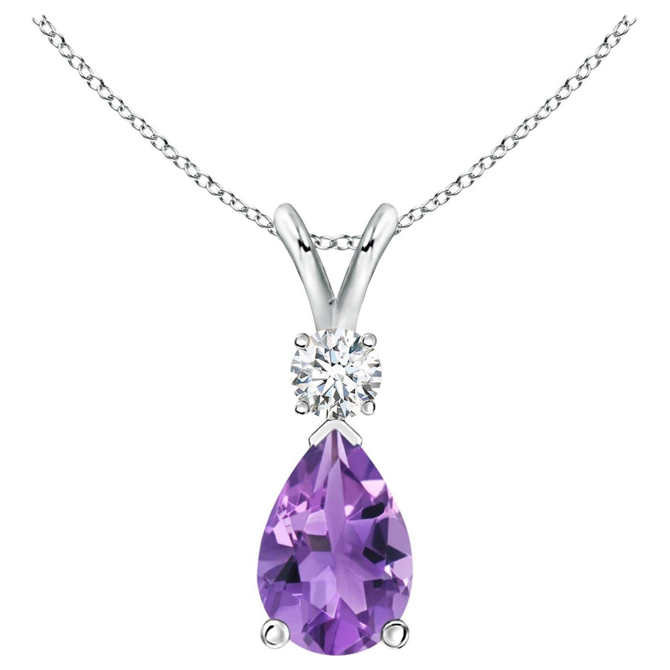 Natural 1.6 ct Amethyst Teardrop Pendant with Diamond in Platinum