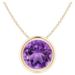Natural Bezel-Set Round 1.7ct Amethyst Solitaire Pendant in 14K Yellow Gold